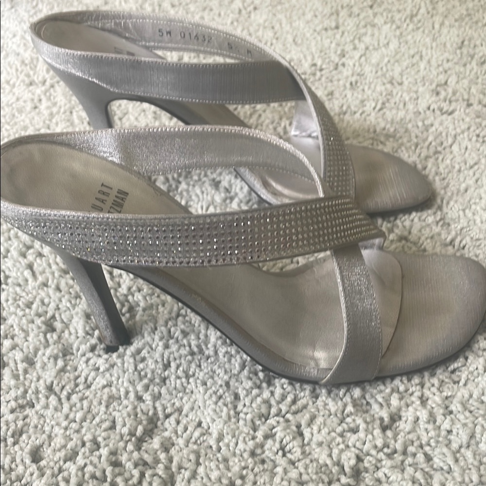 Stuart Weitzman Silver Rhinestone Heels sandals crystal